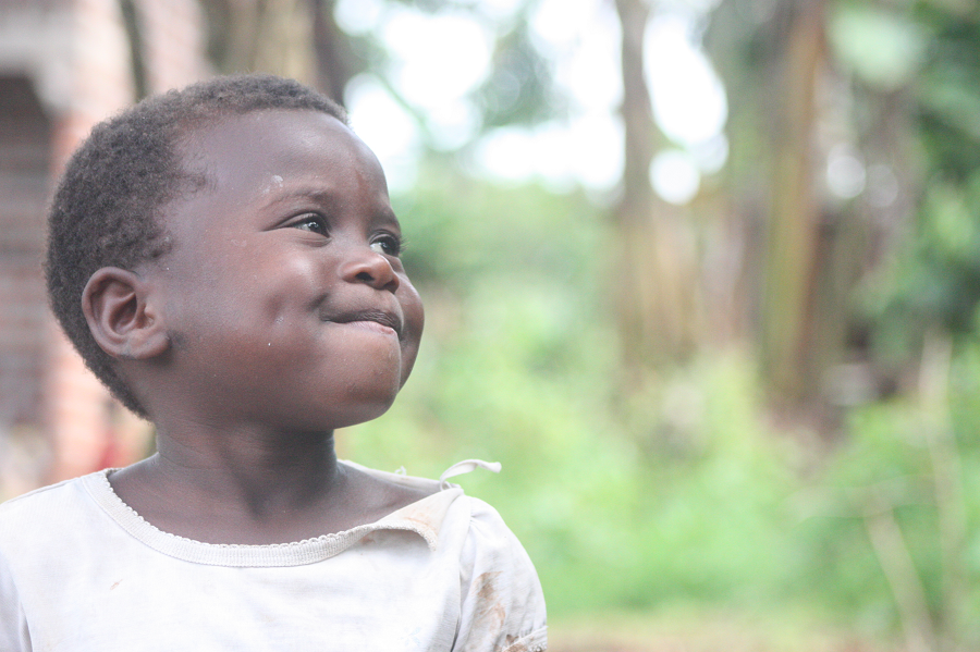 One of the children interviewed by sister, Gift, looking up at Sr. Carolyne