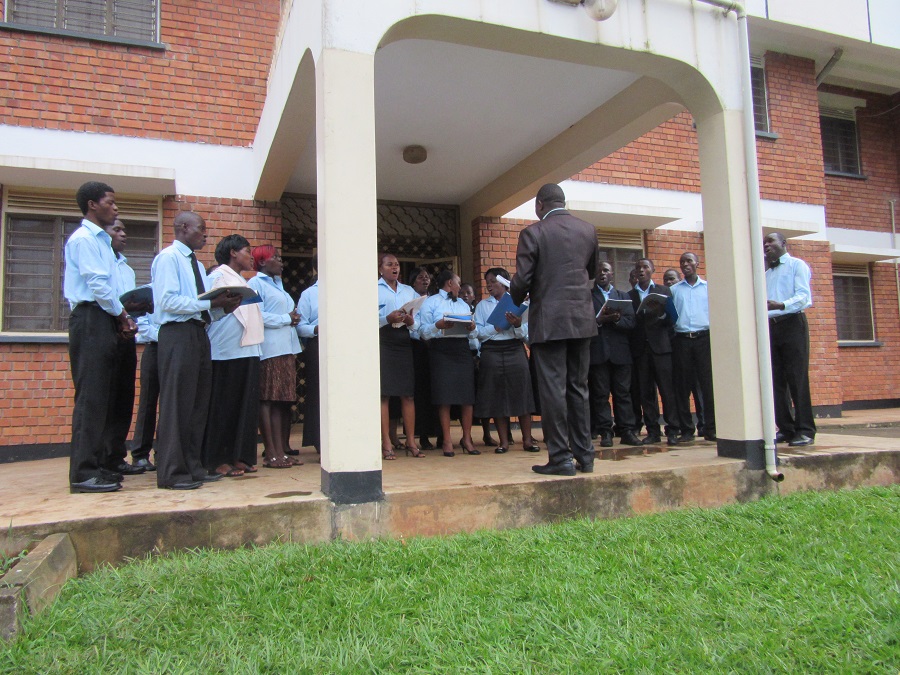 The Namilyango Choir sings on the veranda. They presented a beautiful version of the Hallelujah Chorus from Handel
