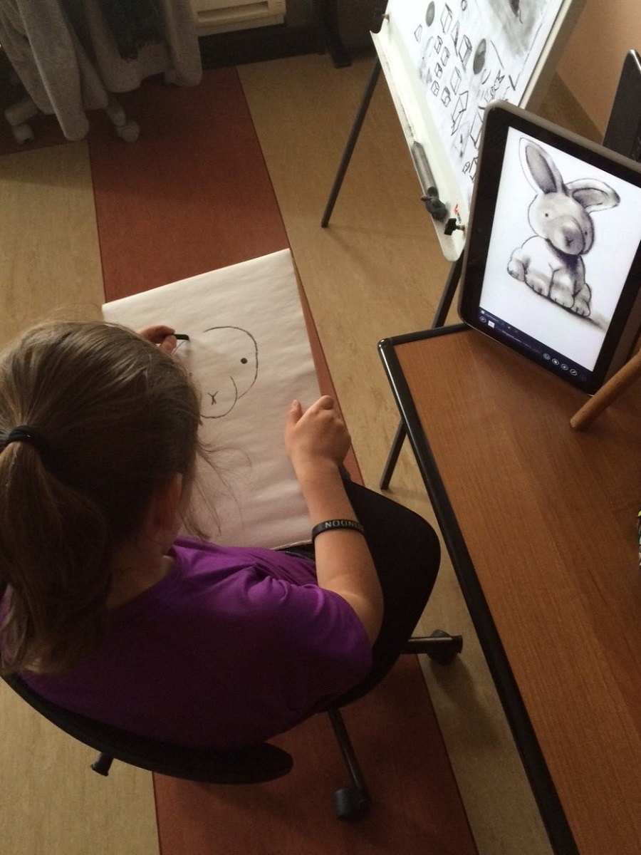 Starting out with a drawing of a bunny.